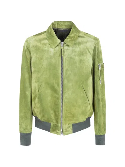 Tom Ford Suede Bomber Jacket In Green
