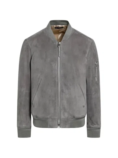 Tom Ford Suede Bomber Jacket In Gray