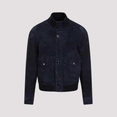Tom Ford Suede Bomber Jacket In Hb Navy