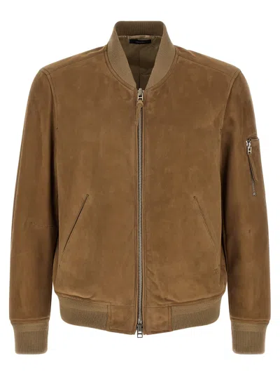 Tom Ford Suede Bomber Jacket Puffer Jackets Beige In Brown