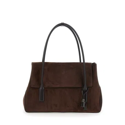 Tom Ford Suede Calf + Smooth Calf Large Shoulder Bag In Brown
