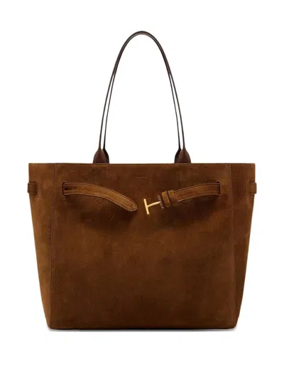 Tom Ford Suede Calf + Smooth Calf Medium Tote Bag Bags In Brown