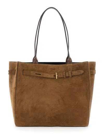 Tom Ford Suede Calf + Smooth Calf Medium Tote In Brown