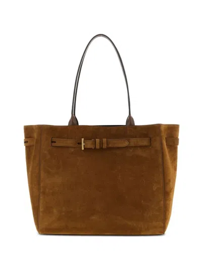 Tom Ford Suede Calf Smooth Calf Medium Tote In Brown