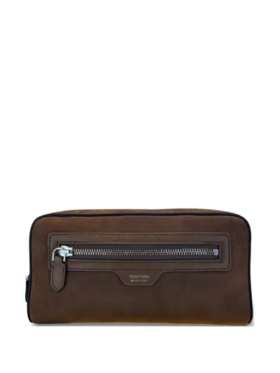 Tom Ford Suede Clutch Bag In Brown