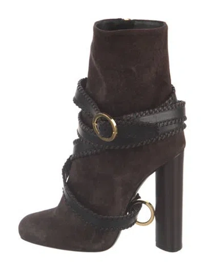 Pre-owned Tom Ford Suede Colorblock Pattern Lace-up Boots In Brown