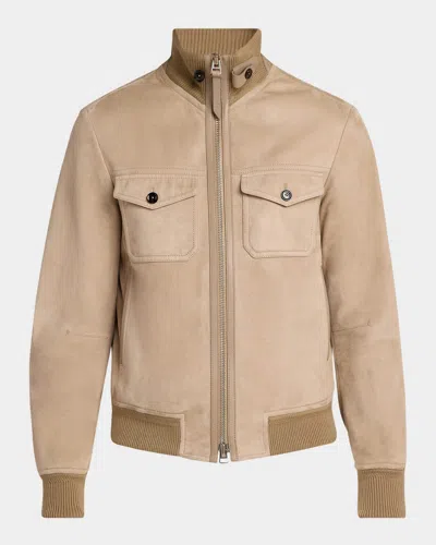 Tom Ford Suede Double-pocket Bomber Jacket In Stone