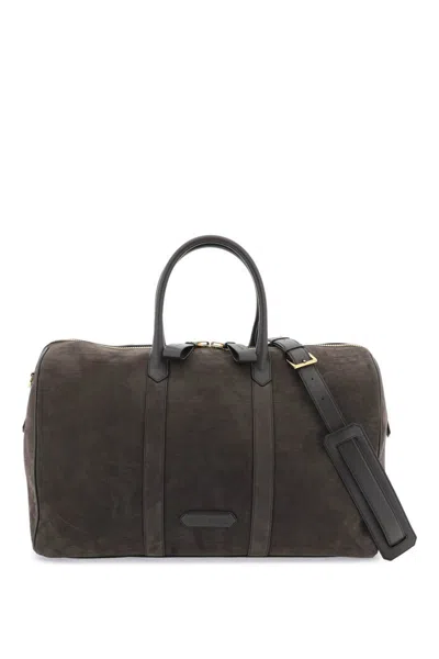 Tom Ford Suede Duffle Bag In Marrone
