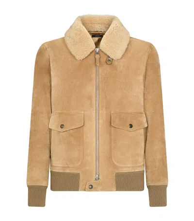 Tom Ford Suede Flight Jacket In Beige