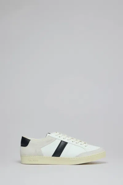 Tom Ford Panelled Suede And Grained Leather Sneakers In White