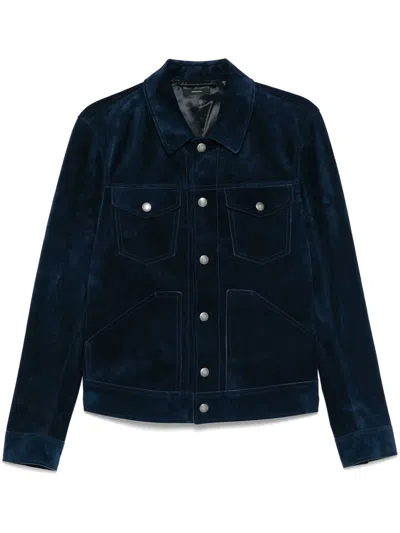 Tom Ford Suede Jacket In Blue