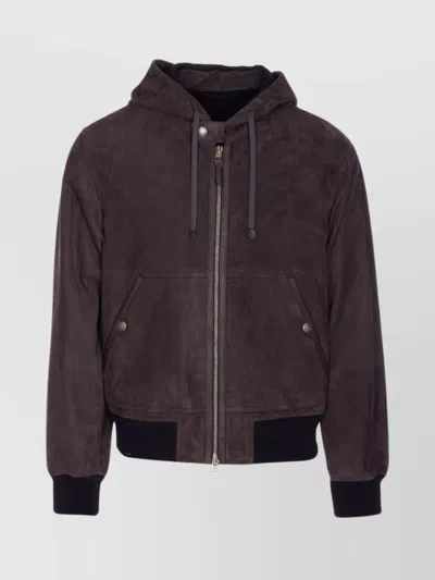 Tom Ford Suede Jacket With Hood And Pockets In Brown