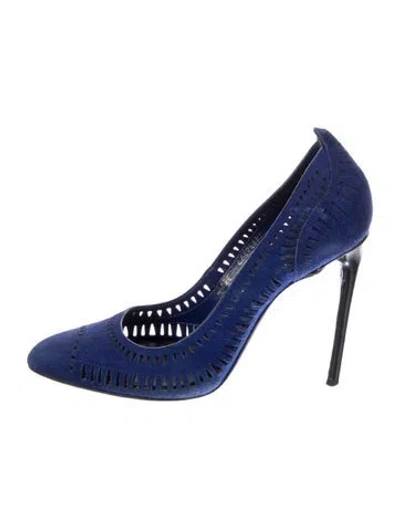 Pre-owned Tom Ford Suede Lasercut Accents Pumps In Blue