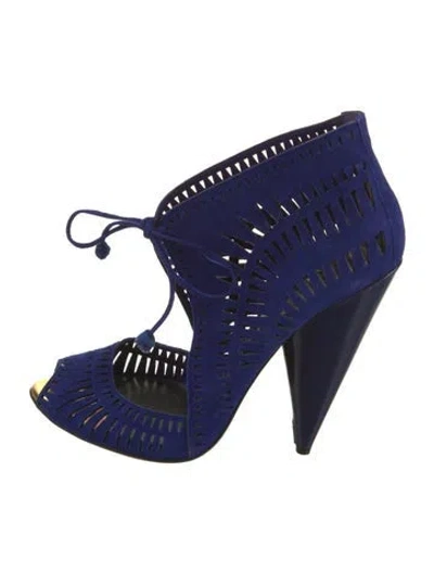 Pre-owned Tom Ford Suede Lasercut Accents T-strap Pumps In Blue