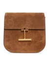 Tom Ford Tara Mini Flap Crossbody Bag In Suede And Leather In Brown