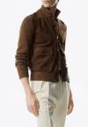Tom Ford Mens Deep Brown Funnel-neck Ribbed-sleeve Suede And Wool Jacket In Brown