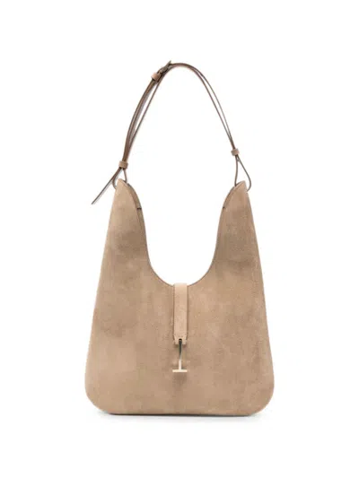 Tom Ford Suede Leather Medium Hobo Bag In Beige