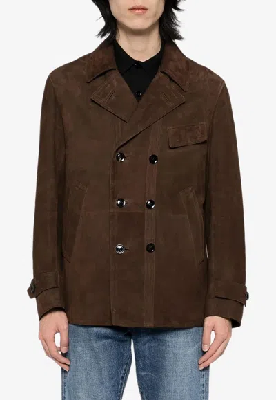 Tom Ford Suede Leather Overcoat In Brown