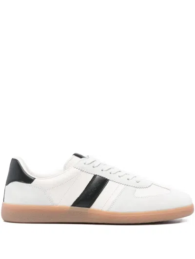Tom Ford Suede Leather Striped Sneakers In White