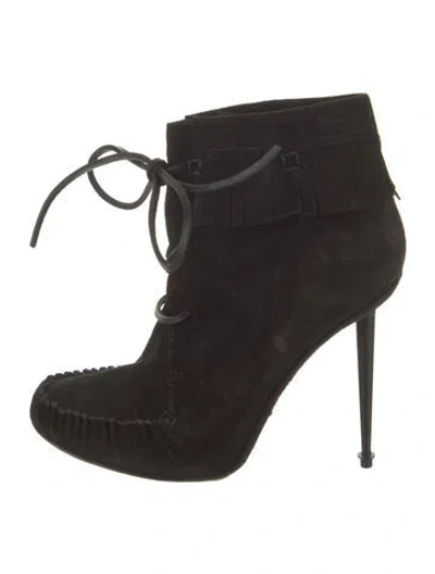 Pre-owned Tom Ford Suede Leather Trim Embellishment Lace-up Boots In Black