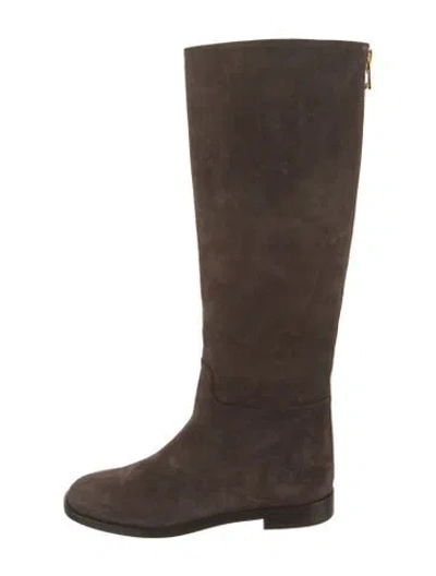Pre-owned Tom Ford Suede Leather Trim Embellishment Riding Boots In Brown