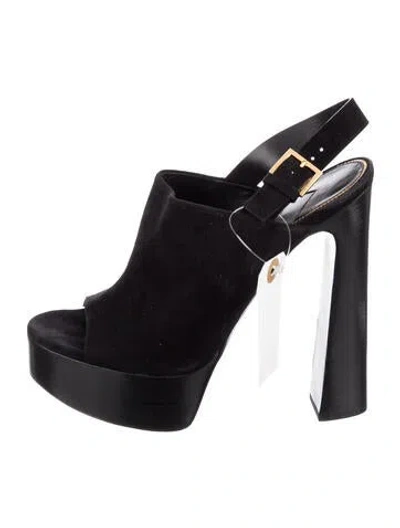 Pre-owned Tom Ford Suede Leather Trim Embellishment Slingback Pumps In Black