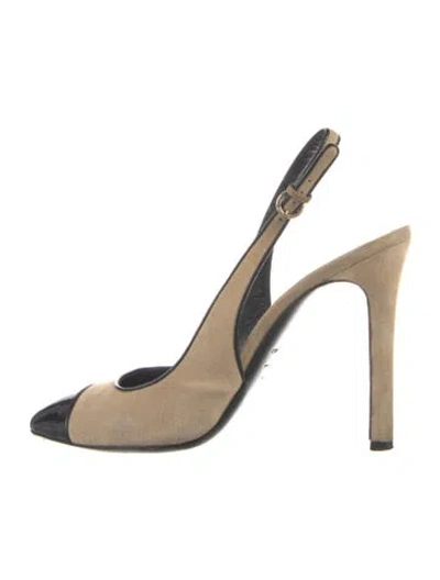 Pre-owned Tom Ford Suede Leather Trim Embellishment Slingback Pumps In Black/neutrals