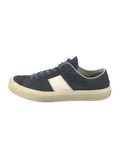 Pre-owned Tom Ford Suede Leather Trim Embellishment Sneakers In Blue