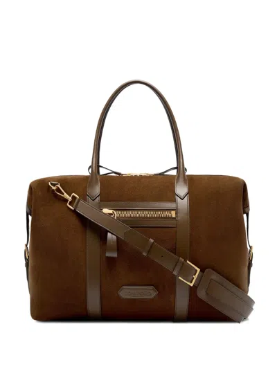 Tom Ford Suede Leather-trimmed Travel Bag In Brown