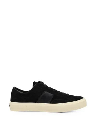 Tom Ford Suede Leather-panel Sneakers In Black