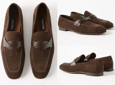 Pre-owned Tom Ford Suede Loafers Elkan Twisted Band Shoes Sneakers Shoes Moccasins 43 In Brown