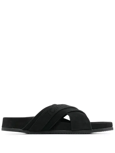 Tom Ford Suede Logo-stamp Slides In Black