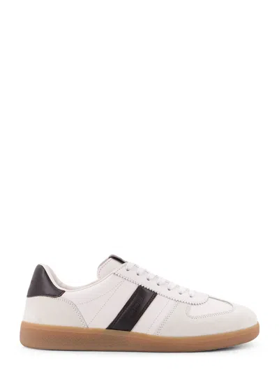 Tom Ford Low-top Calf Leather Sneakers With Contrasting Black Details In White
