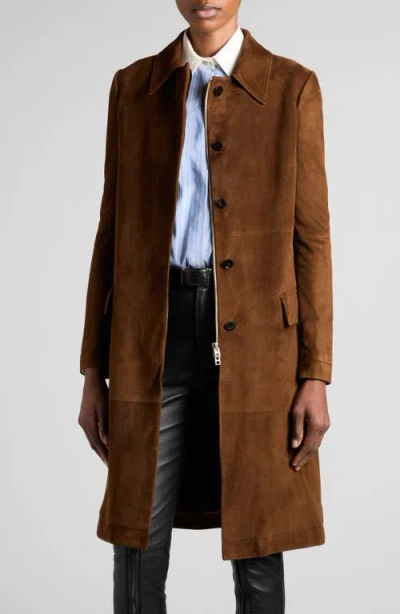 Tom Ford Suede Mac Coat In Land Brown