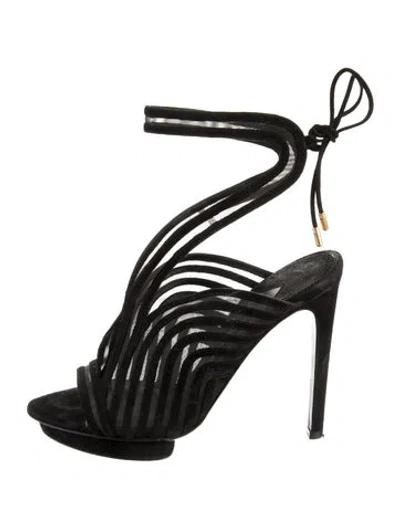 Pre-owned Tom Ford Suede Mesh Accents D'orsay Pumps In Black
