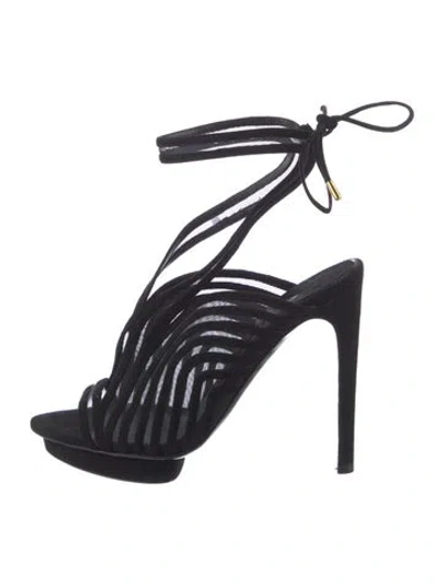 Pre-owned Tom Ford Suede Mesh Accents Mules In Black