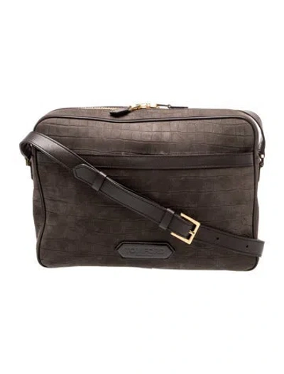 Pre-owned Tom Ford Suede Messenger Bag In Grey