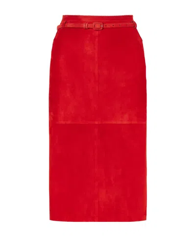Tom Ford Suede Midi Skirt In Red