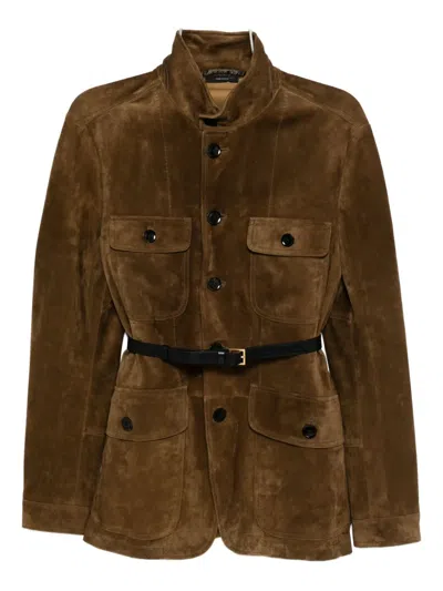 Tom Ford Suede Military Jacket In Brown