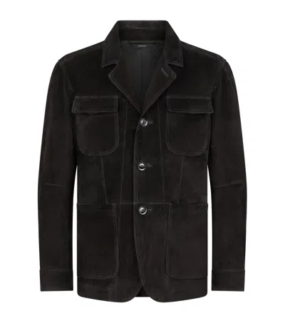 Tom Ford Suede Military Jacket In Black