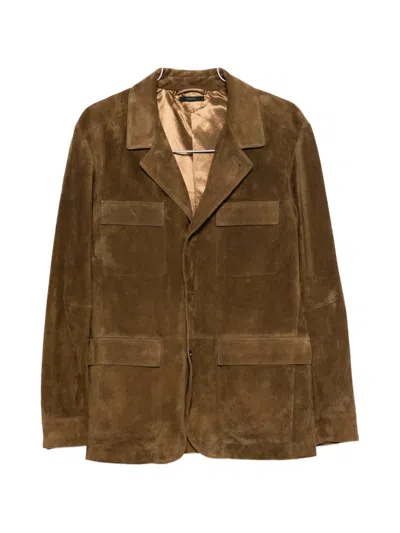 Tom Ford Suede Military Jacket In Brown