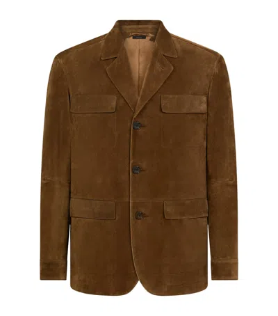 Tom Ford Cashmere Suede Military Jacket In Brown
