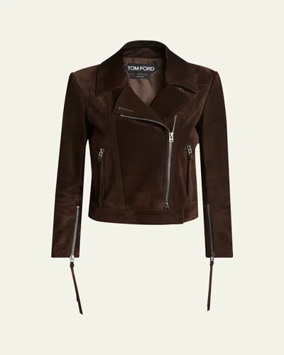 Tom Ford Suede Moto Jacket In Brown