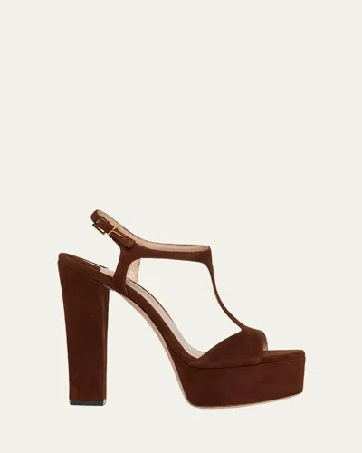 TOM FORD SUEDE PLATFORM T-STRAP SANDALS