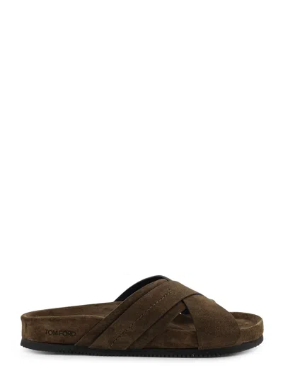 Tom Ford Suede Sandals With Engraved Logo On The Side In Brown