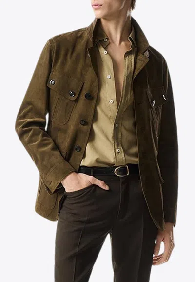 Tom Ford Suede Sartorial Military Jacket In Military Green
