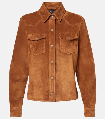 Tom Ford Suede Western Shirt In Caramel