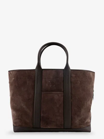 Tom Ford Suede Shopping Bag With Logo Engraved On The Bottom In Brown
