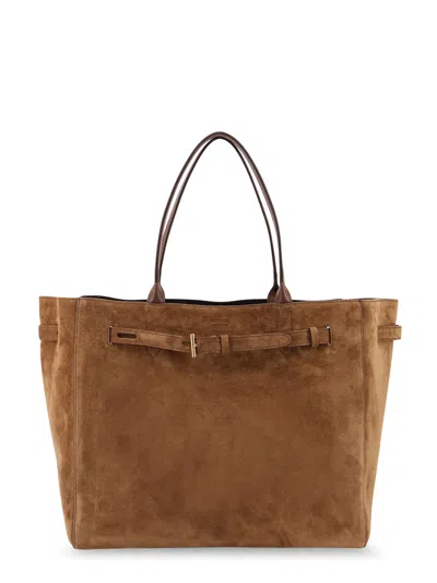 Tom Ford Suede Tote Belted Dual Handles In Brown