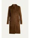 Tom Ford Suede Single-breasted Long Coat In Brown